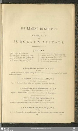 Supplement To Group IV. Reports Of Judges On Appeals