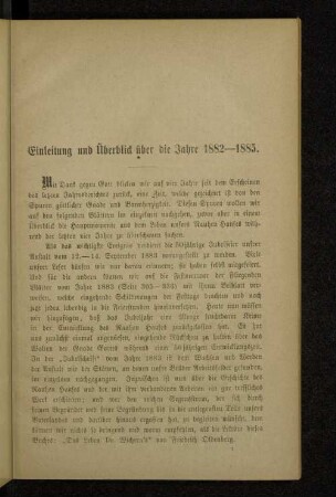 Einleitung und Überblick über die Jahre 1882-1885.
