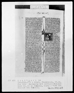 Bibel — Initiale U (honus quod vidit), darin erscheint Gott Habakuk, Folio 349verso