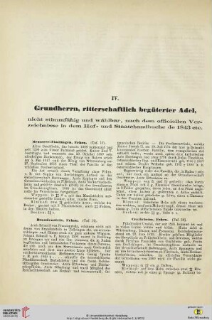 IV. Grundherrn, ritterschaftlich begüterter Adel