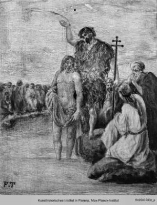 Intarsien des Sakristeigestühls : Die Taufe Christi