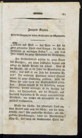 Zweytes Kapitel. Ueber den Umgang der beiden Geschlechter im Allgemeinen.