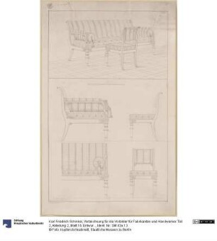 Vorzeichnung für die Vorbilder für Fabrikanten und Handwerker. Teil 2, Abteilung 2, Blatt 16: Entwurf für einen Armlehstuhl und ein Sofa