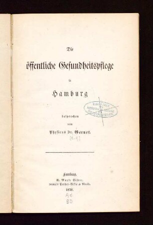 Die öffentliche Gesundheitspflege in Hamburg