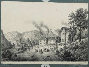 Die Felsenkellerbrauerei im Plauenschen Grund bei Dresden mit dem Eisenbahntunnel (1896 abgerissen)