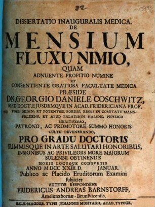 Diss. inaug. med. de mensium fluxu nimio