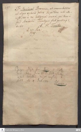Testimonium von August Hermann Francke für Johann Matthäus Steinhoevel.