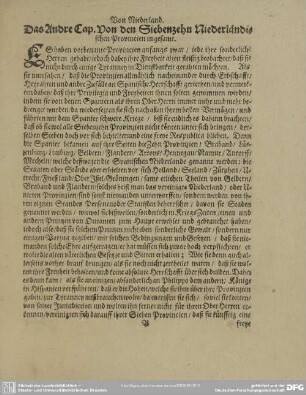 Das Andre Cap. Von den Siebzehn Niederländischen Provincien ingesamt