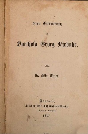 Eine Erinnerung an Berthold Georg Niebuhr : (Vortrag 5.2.66)