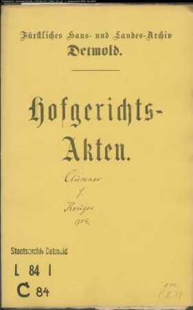 Clüsener Fiskal gegen Jost Krüger - Rückständige Hofgerichtskontribution