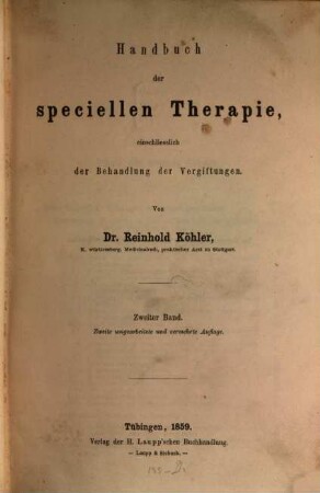 Handbuch der speciellen Therapie einschliesslich der Behandlung der Vergiftungen, 2