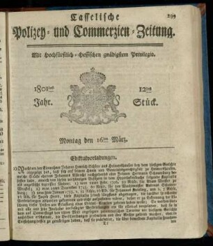12tes Stueck, Montag den 16ten Maerz 1801