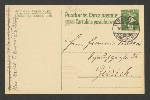 Postkarte an Ferruccio Busoni : 19.06.1916