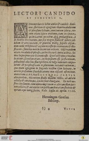 Lectori candido et benevolo