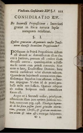 Consideratio XIV. De Secunda Propositione: Interiori gratiæ in statu naturæ lapsæ nunquam resistitur.