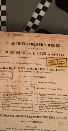 Architektonische Werke aus dem Verlage der Buchhandlung von F. Riegel in Potsdam