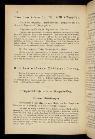 174-178, Kriegserlebnisse unserer Korpsbrüder. Kleinere Mitteilungen