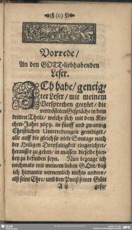 Vorrede, An den Gott-liebhabenden Leser