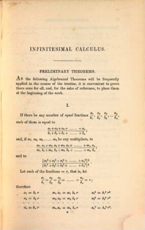 A treatise on infinitesimal calculus : containing differential and integral calculus, calculus of variations; applications to algebra and geometry, and analytical mechanics, I