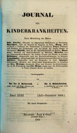 Journal für Kinderkrankheiten. 31. 1858