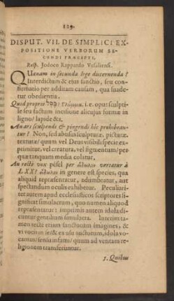 Disput. VII. De Simplici Expositione Verborum Secundi Praecepti, ...
