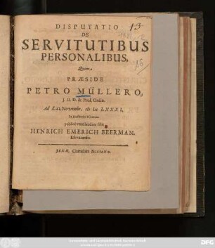 Disputatio De Servitutibus Personalibus