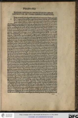 Ioannis Reuchlin Phorcensis in libros capnion vel de verbo mirifico praefatio.