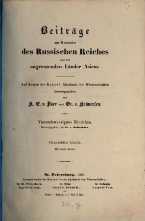 Beiträge zur Kenntnis des Russischen Reiches und der angrenzenden Länder Asiens, 24. 1864