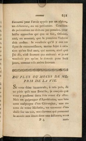 231-241, Du plus ou moins de mepris de la vie.