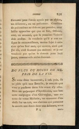 231-241, Du plus ou moins de mepris de la vie.