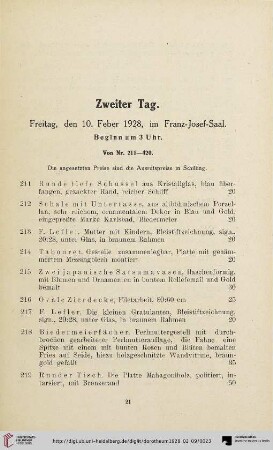 Zweiter Tag: Freitag, den 10. Feber 1928 (Nr. 211-420)