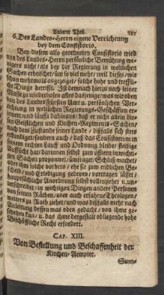 Cap. XIII. Von Bestellung und Beschaffenheit der Kirchen-Aempter.