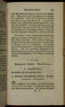 V. Klasse. Reinigende Mittel. Mundisicantia.