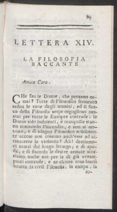 Lettera XIV. La Filosofia Baccante