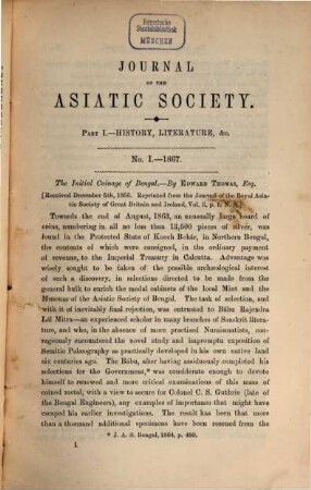 Journal of the Asiatic Society of Bengal. Part 1, History, antiquities, etc, 36. 1867, Part. 1