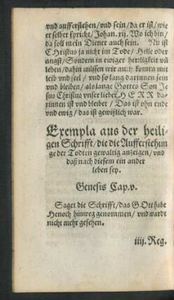 Exempla aus der heiligen Schrifft/ die die Aufferstehunge der Todten gewaltig anzeigen/ und daß nach diesem ein ander leben sey.