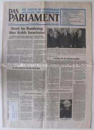Wochenzeitung "Das Parlament" u.a. zum bevorstehenden Staatsbesuch von Bundeskanzler Kohl in Israel