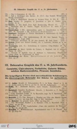 III. Dekorative Graphik des 17. und 18. Jahrhunderts (Nr. 169-444)