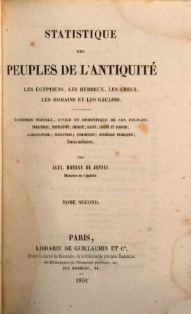 Statistique des peuples de l'antiquité : les Egyptiens, les Hébreux, les Grecs, les Romains et les Gaulois, 2