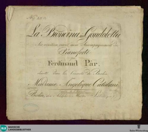 La biondina, in gondoletta : air venetien varié avec accompagnement du pianoforte
