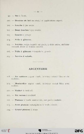 Argenterie (Nr. 108-138)