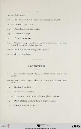 Argenterie (Nr. 108-138)