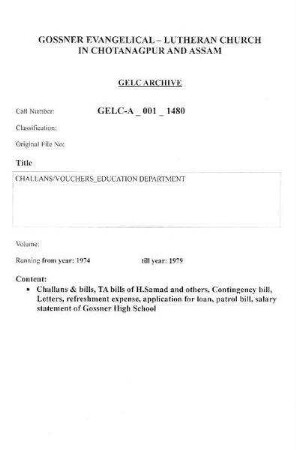CHALLANS/VOUCHERS EDUCATION DEPARTMENT