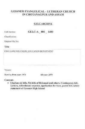 CHALLANS/VOUCHERS EDUCATION DEPARTMENT