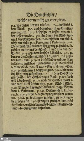 Die Druckfehler, welche vornemlich zu corrigiren