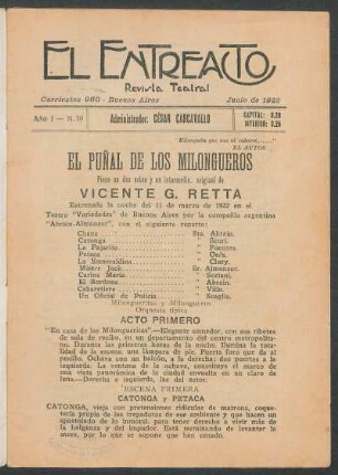 1922000110: El puñal de los milongueros : sainete en 2 actos y 1 intermedio