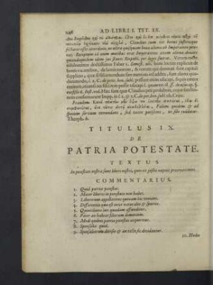 Titulus IX. De patria potestate.