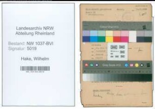 Entnazifizierung Wilhelm Hake , geb. 13.02.1901 (Friseur)