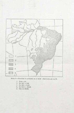 12, Karte : Densidad de población en el Brasil