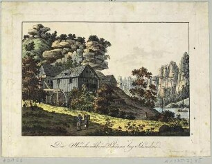 Die Hirschmühle am Ausgang des Hirschgrundes in das Elbtal (linksseitig) nordwestlich von Schmilka (Bad Schandau) in der Sächsischen Schweiz